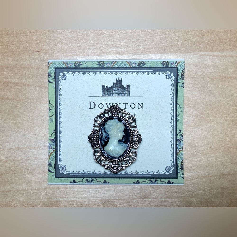 Downton Abbey Silver Tone Black Oval Cameo Pin